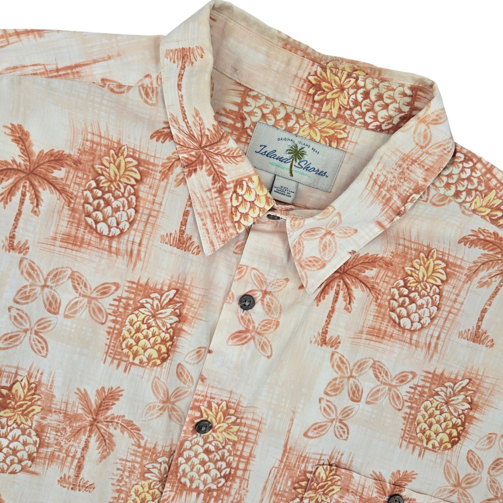 Island Shores XXL Button Down Shirt Mens Orange Tropical Pineapple Hawaiian